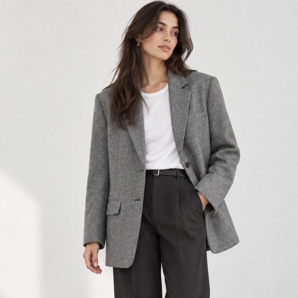 Everlane The Oversized Blazer in Wool 12 Gray Herringbone